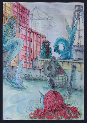Sulla Banchina del Porto - ink and watercolor